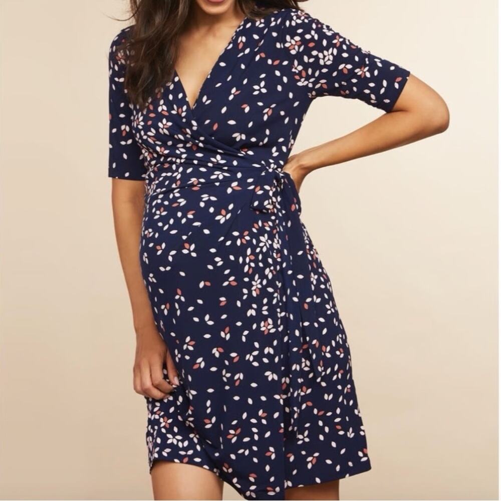 Motherhood Maternity belted knee length wrap sheath dress size small S
 b56